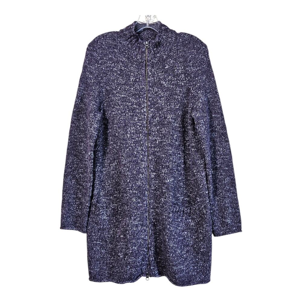 J JILL Women M Cardigan Sweater Full Zip Wool Alpaca Blend Purple Gray Bust 38"